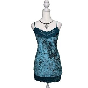 Vintage Y2K FANG Crushed Velvet Lace Trim Cami Tank Top Size Large Beaded Fairy